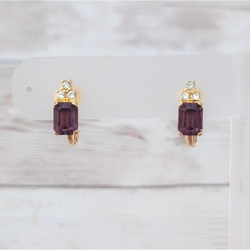 Vintage Monet Clip On Earrings Purple & Clear Gems - Elegant & Regal